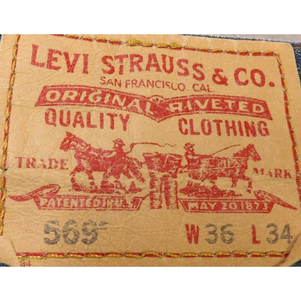 VTG Levis 569 Loose Straight Jeans Men 36x34 Blue Distressed Baggy Hemmed Denim